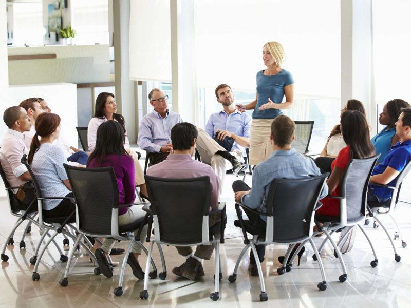Businesswoman Addressing Multi-Cultural Office Staff Meeting