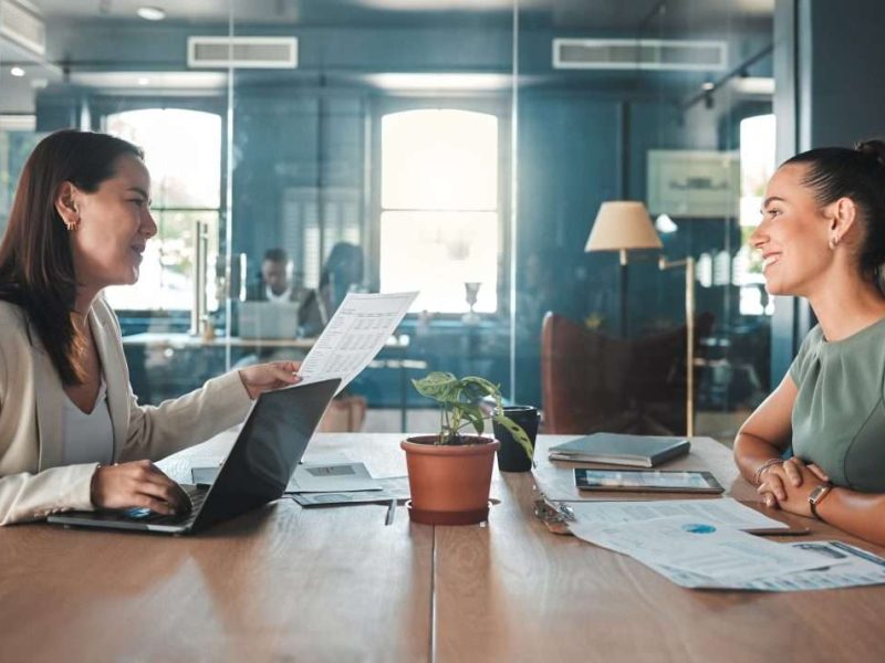 job-interview-for-a-business-woman-at-a-hiring-com-2022-12-07-23-53-51-utc Job interview for a business woman at a hiring company talking to the HR manager about the role or .